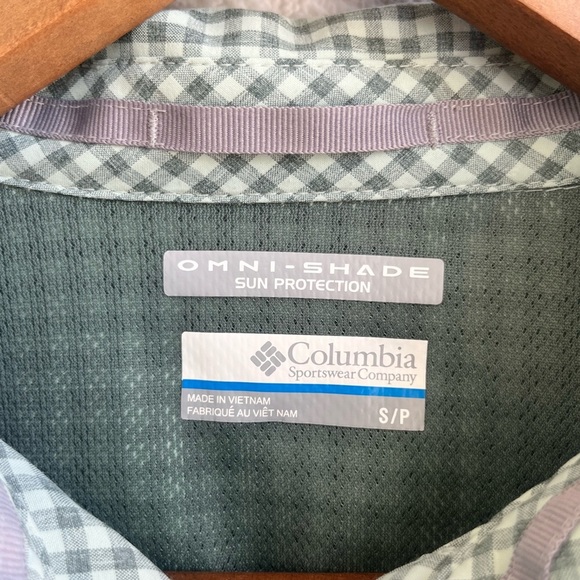 COLUMBIA Green Plaid Button-Down, Omni-Shade Sun Protection Long Sleeve W Small - Picture 3 of 13